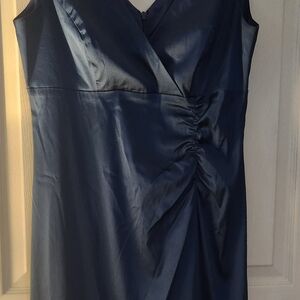 Donna Ricco Blue Sheath Midi Dress V-Neck Sleeveless